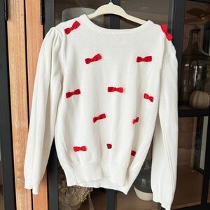 Rufflebutts 3D bows sweater knit long sleeve crewneck top toddler girl christmas